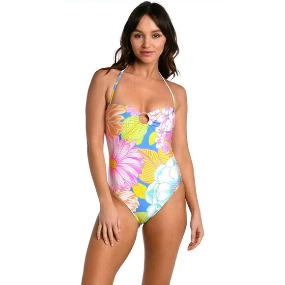 Sunshine 79 Bandeau Mio One Piece Strapless Bright Colorful Retro Swimsuit Sz 6 - Picture 1 of 10